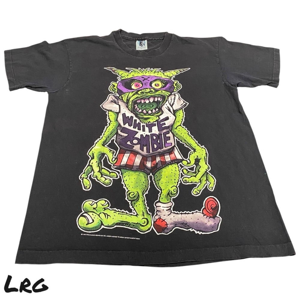 VTG 95' White Zombie T Shirt GEM Tag L Big Daddy Roth Style Monster Graphic USA
